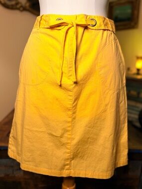 Vintage Soft Yellow Tie-Waist Cotton A-Line Skirt